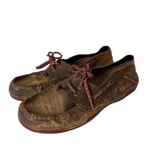 Ariat Boat Deck Brown Distressed Leather Moc Toe 4LR Lace Up Shoes Women’s Sz 8B
